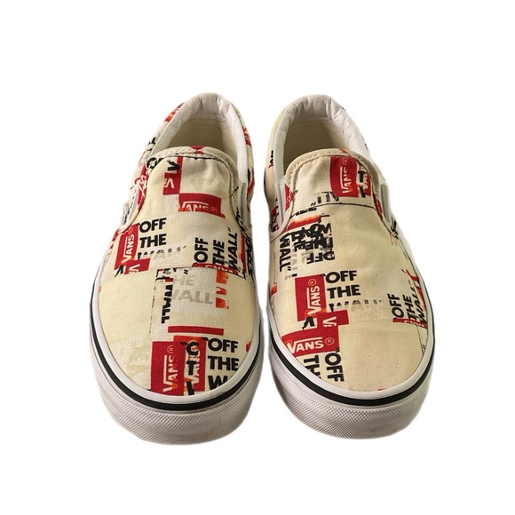 VANS Classic Off The Wall Logo Slip-On Sneakers Red Cream 6.5 men’s /8 women’s - Picture 1 of 14